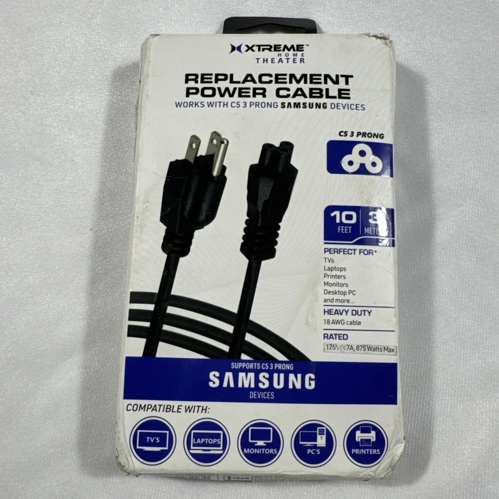 Xtreme Home Theater Replacement Power Cable Black 10 FT Open Box